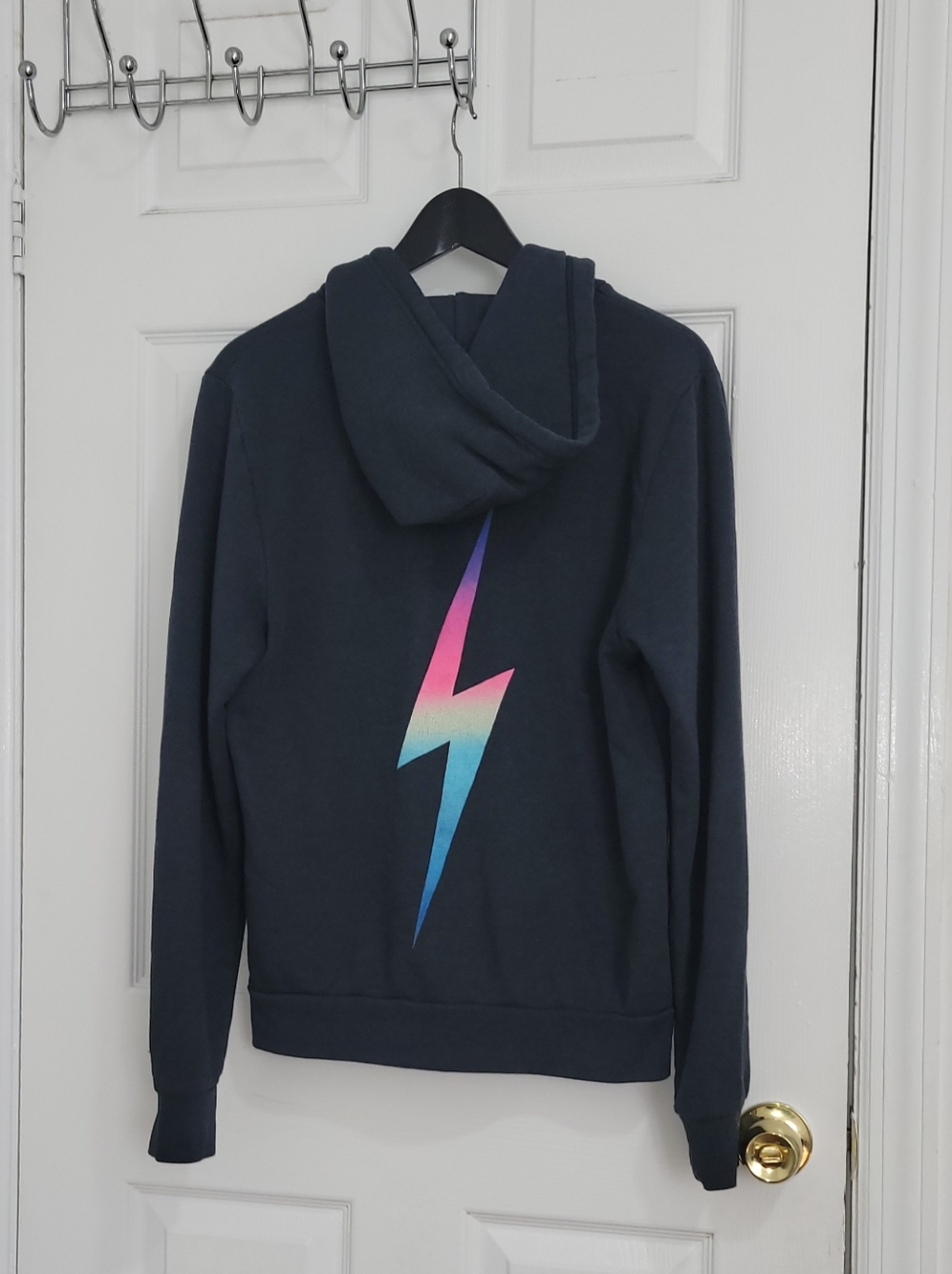 Aviator Nation Navy Zip Hoodie with Rainbow Lightning Bolt - Picture 3 of 8
